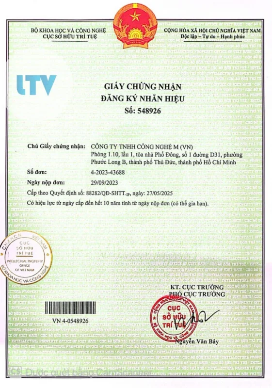 giấy chứng nhận đăng ký nhãn hiệu công ty M