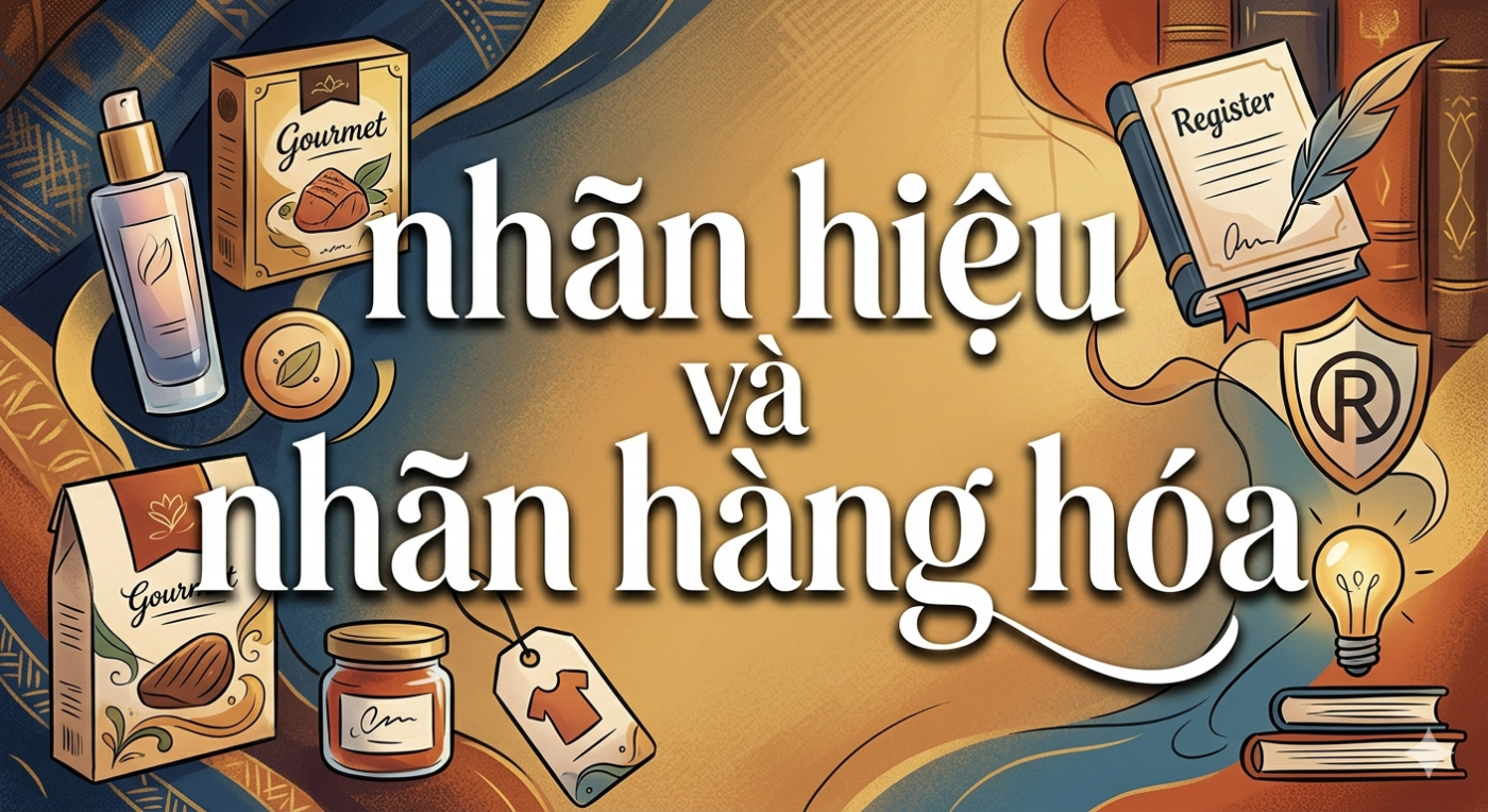 Chữ nhãn hiệu và nhãn hàng hóa kèm hình ảnh minh họa bao bì, tem nhãn và ký hiệu bảo hộ thương hiệu